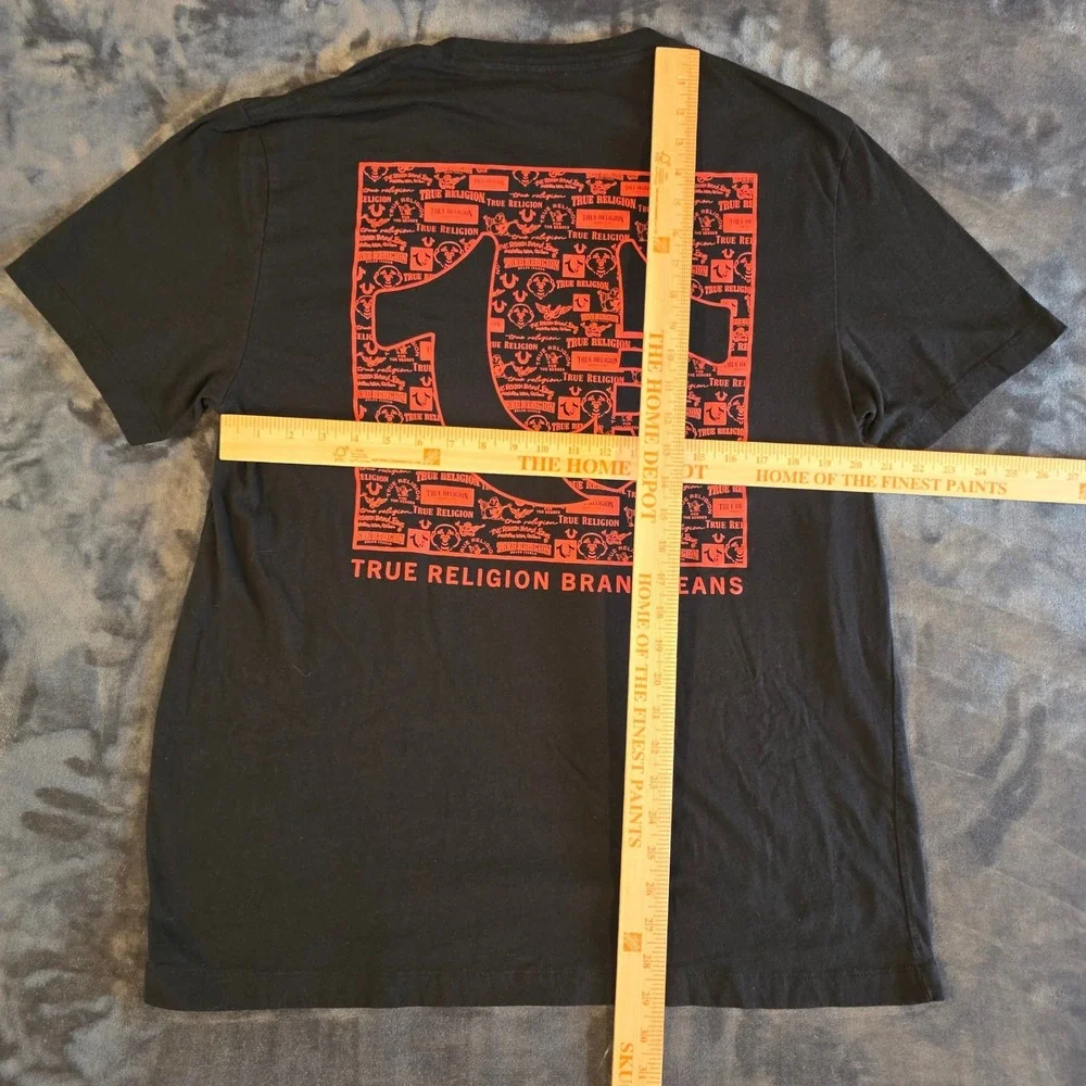 True Religion Mens 3XL T-Shirt Black Red Graphic Logo Short Sleeve 108335
